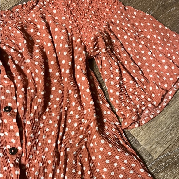Jolt Rust Polka Dot Off-Shoulder Blouse - Picture 5 of 6